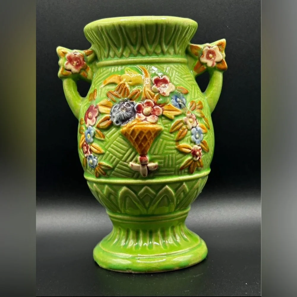 Vintage Hand Painted Ceramic Floral Motif Urn Vase, Bud Vase Tabletop Vessel - Picture 5 of 9
